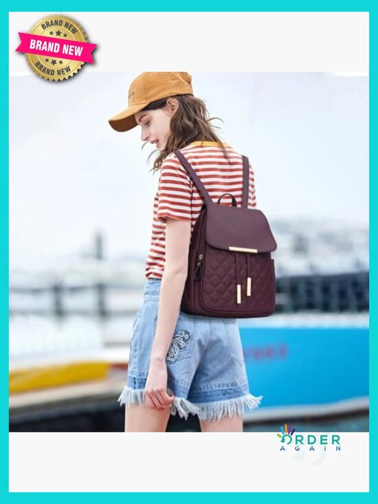 Quilted Faux Leather Fashion Backpack Purse Travel Daypack Adjustable Straps main image 6